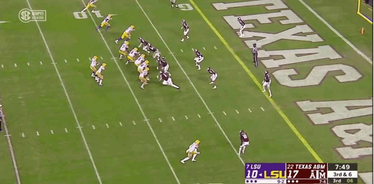 Great route, great fight for the ball. Jefferson tricks the defender with his head and shoulders, plants his foot in the ground, and leaps above the rim to go grab it. Jefferson is a very solid redzone target, which would help a struggling New England redzone unit. 